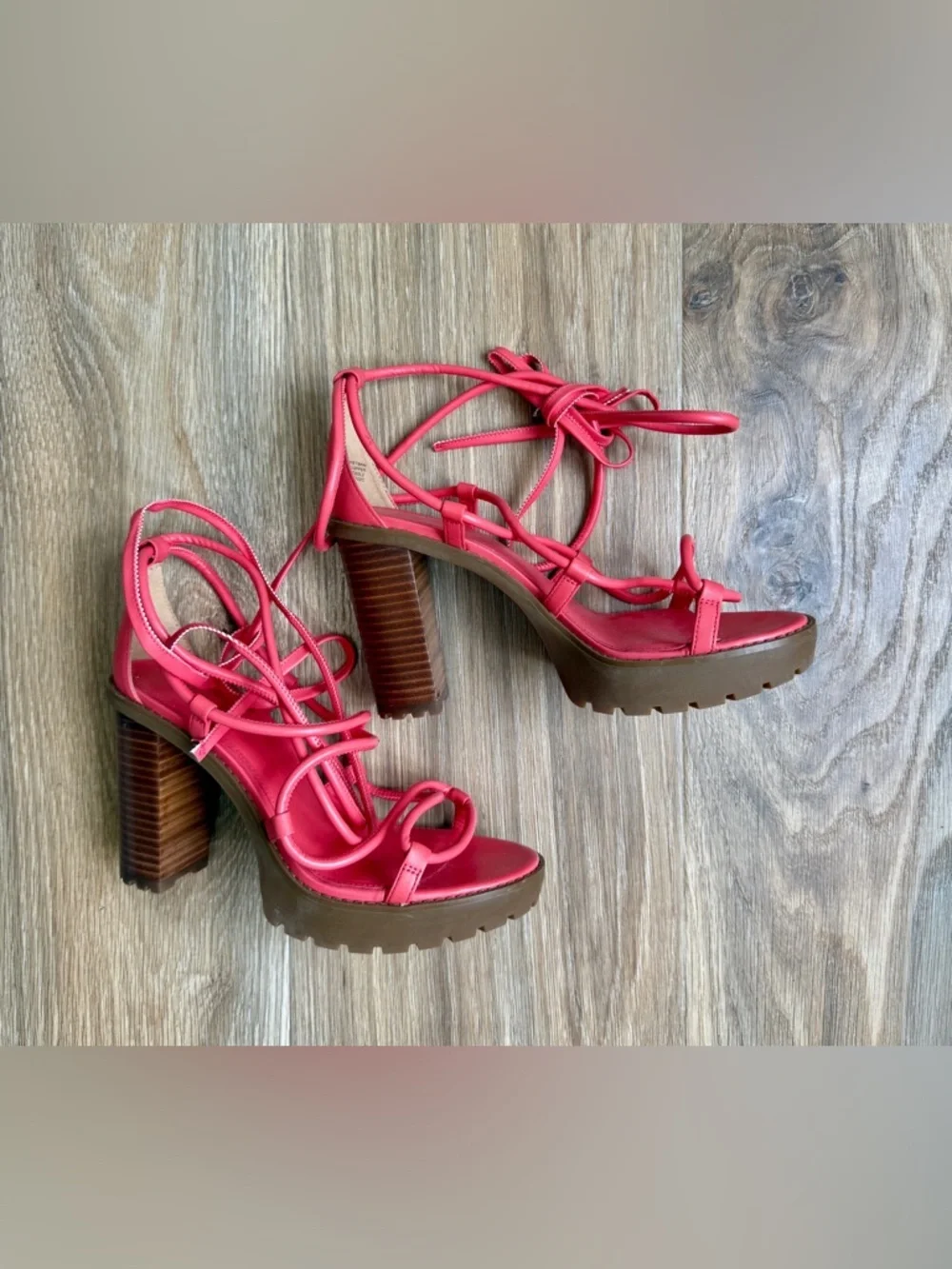 Michael Kors Lace-Up Platform Sandals Pink Chunky Heel Strappy